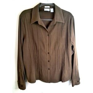 1830 Stretch Faux Suede Button Shirt Women's‎ L Soft Casual Boho
